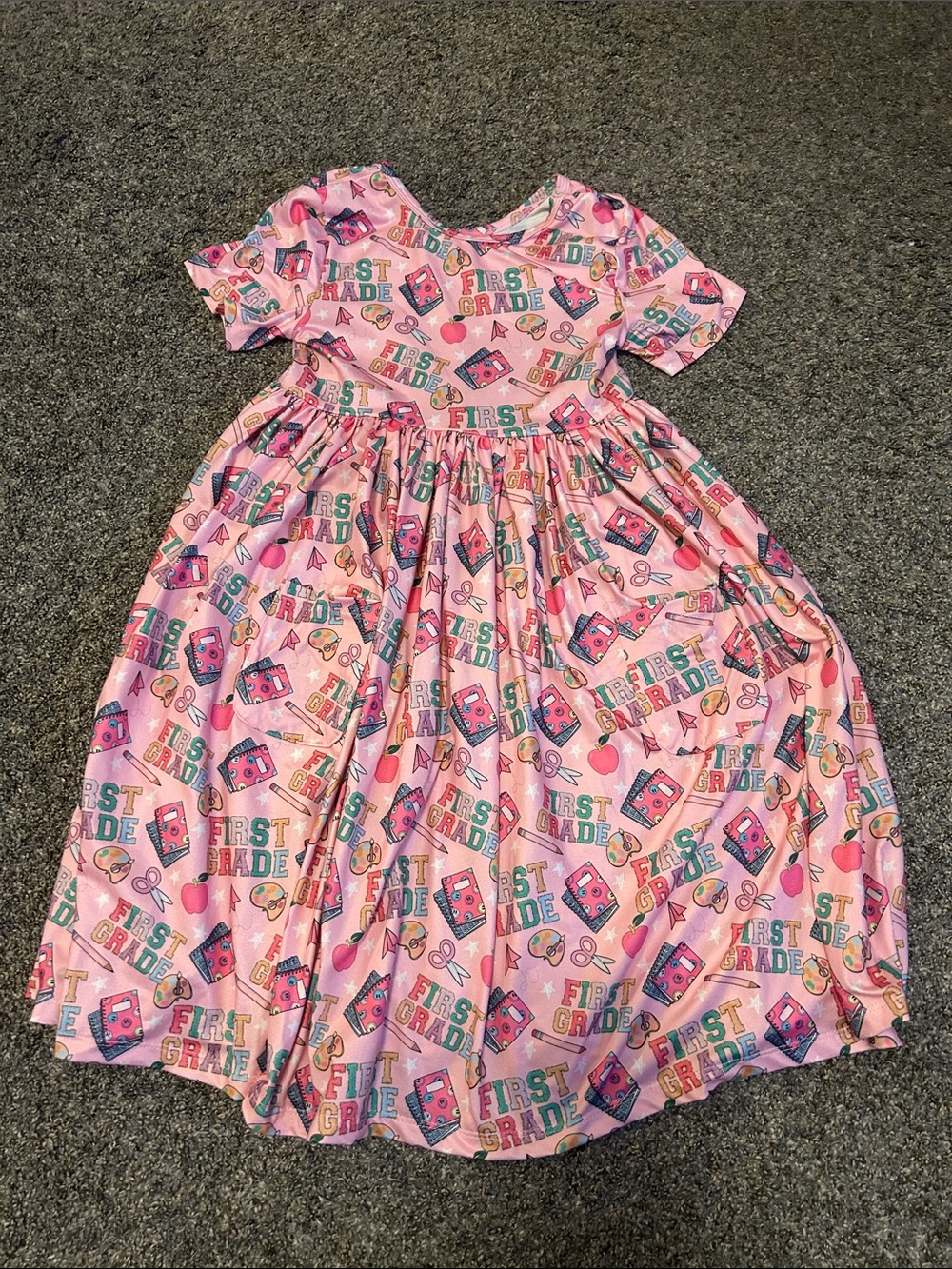 Mila & Rose Pink 'First Grade' Print Short-Sleeve Kids Dress